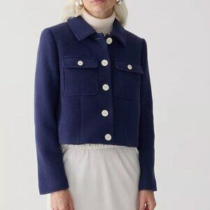 J. CREW Lady Jacket in Italian Stadium Cloth Wool Blend Navy Blue Sz 24 PLUS